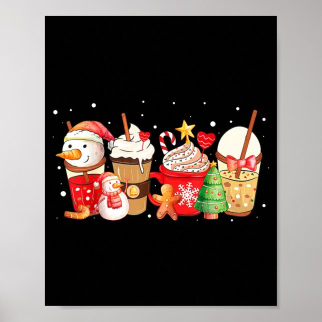 Poster Cute Snowman Coffee Lover Latte Gingerbread Funny  (Frente)