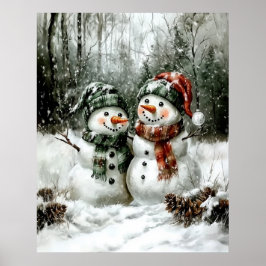 Poster Cute Snowman Couple Christmas Wall Art