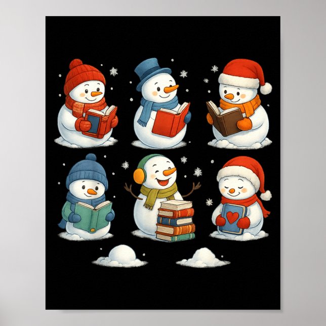Poster Cute Snowman Reading Books Christmas Winter Book L (Frente)