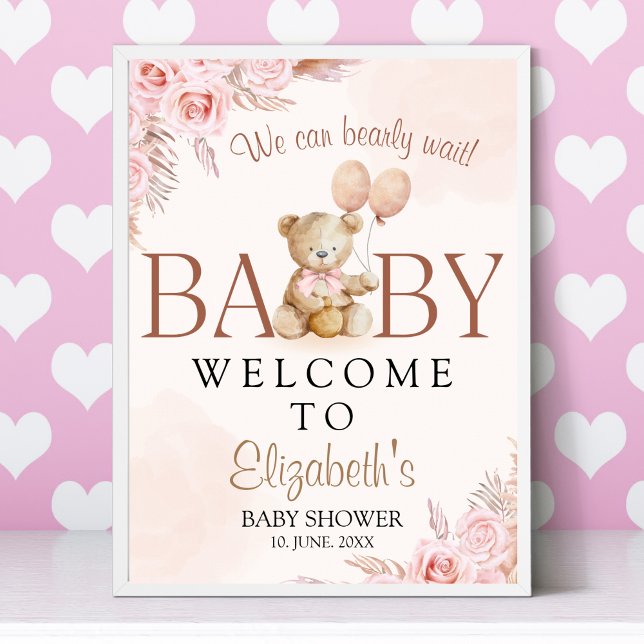 Poster Cute Teddy Bear Baby Shower Girl (Criador carregado)