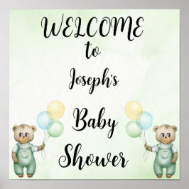 Poster Cute teddy bear green wallpaper