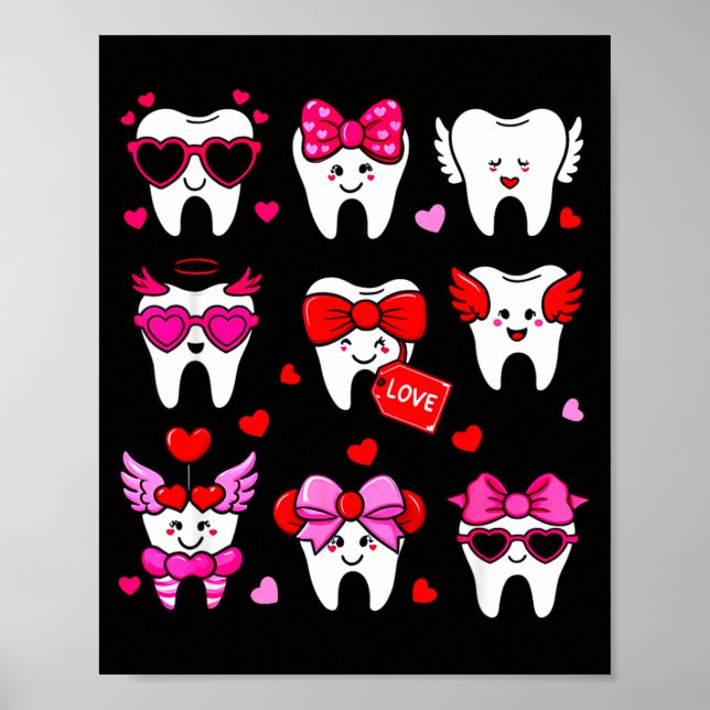 Poster Cute Teeth Love Valentine's Day Dental  (Frente)