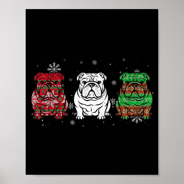Poster Cute Three English Bulldog Christmas For Women Men (Frente)