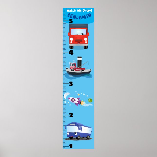 Poster Cute transport cartoon growth chart (Frente)