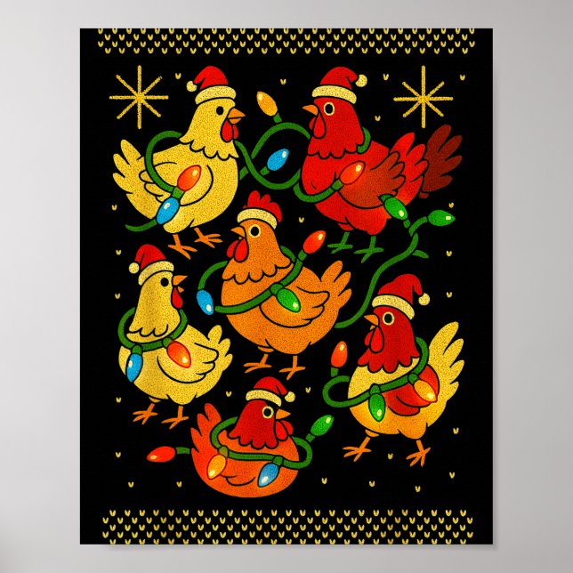 Poster Cute Ugly Christmas Chickens Hen Shirt Funny Xmas  (Frente)