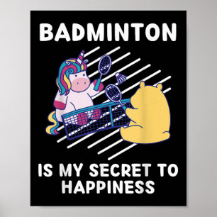 Poster Cute Unicorn Badminton É Meu Segredo Para Felicida