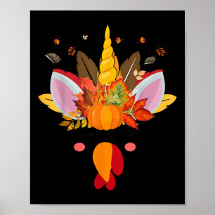 Poster Cute Unicorn Turkey Face Girl Autumn Cai Engraçado