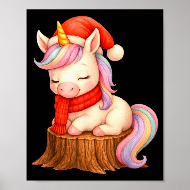 Poster Cute Unicorn With F Christmas Xmas Holiday  (Frente)
