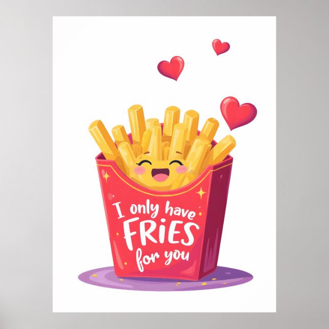 Poster Cute Valentine French Fries Pun (Frente)