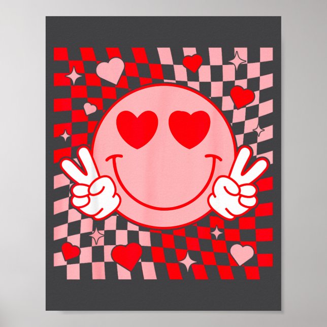 Poster Cute Valentine Smile Face Smiling Checkered Patter (Frente)