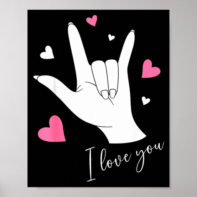 Poster Cute Valentines Day Hearts I Love You Hand Sign La (Frente)