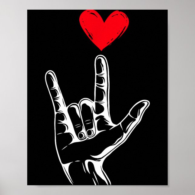Poster Cute Valentines Day I Love You Hand Sign Language  (Frente)