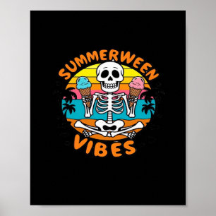 Poster Cute Vibrações de Summerween Esqueleto Sorvete Fér
