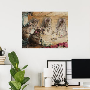 Poster Cute Vintage Beatrix Potter 5 Camundongos Sewing N