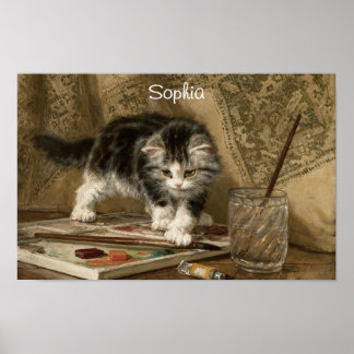 Poster Cute Vintage Kitten Art, Name