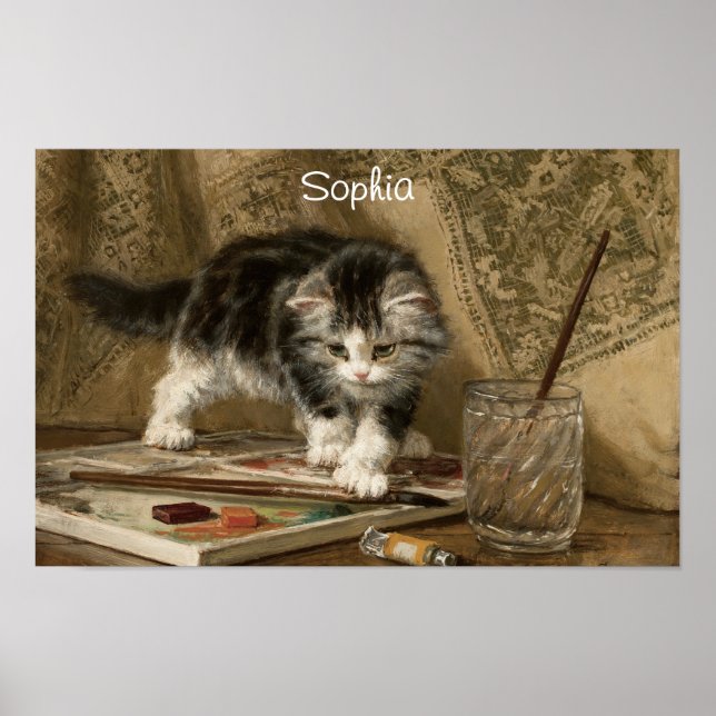 Poster Cute Vintage Kitten Art, Name (Frente)