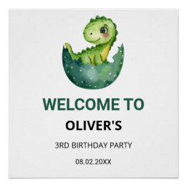 Pôster Cute Watercol Dinosaur Kids Birthday Party Welcome