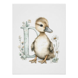 Pôster Cute Watercolor Baby Animals with Alphabet Letters