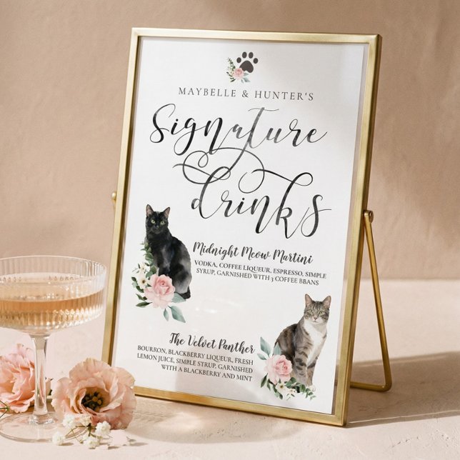 Poster Cute Watercolor Cats Couple's Signature Drinks (Cute Watercolor Cats Couple's Signature Drinks Poster)