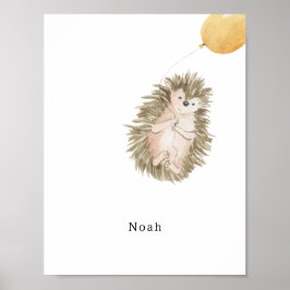 Poster Cute Watercolour Hedgehog With Balloon Name