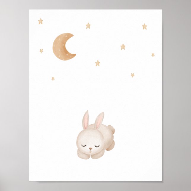 Poster Cute Watercolour Sleeping Rabbit Moon And Stars (Frente)