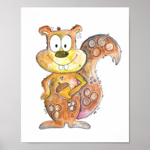Poster Cute Whimsical Brown Squirrel