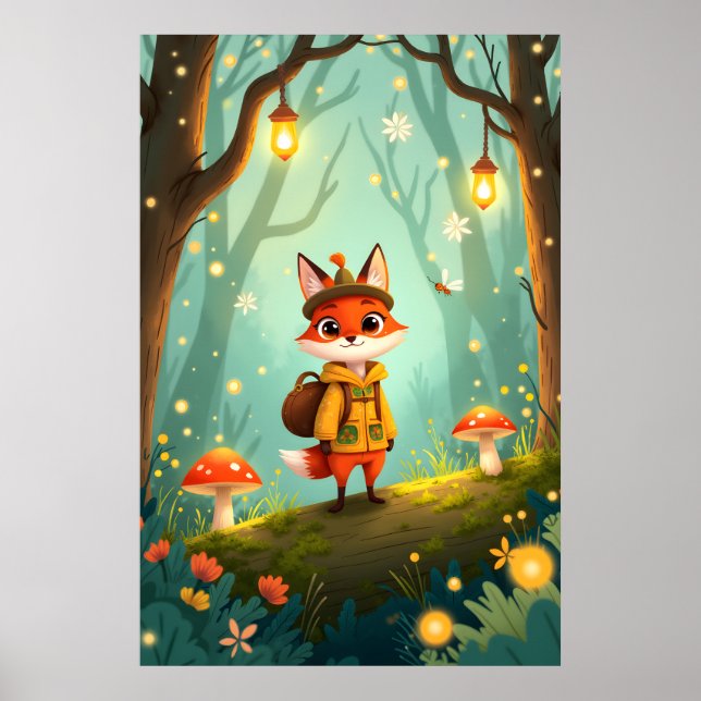 Poster Cute Whimsical Cartoon Fox (Frente)