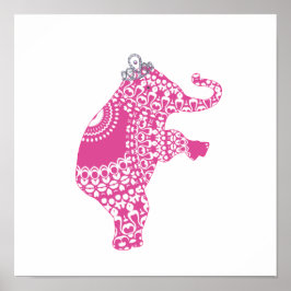 Pôster Cute Whimsy Crianças Elefante Princesa Rosa