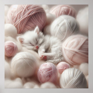 Poster Cute White Kitten Napup em Fios