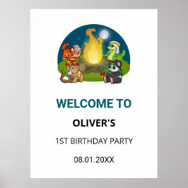 Poster Cute Wild Animals Jungle Camping Birthday Welcome