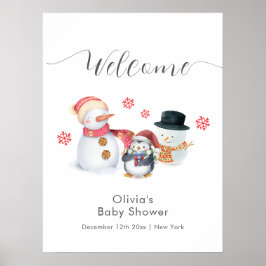 Poster Cute Winter Penguin Snowman Baby Shower Welcome