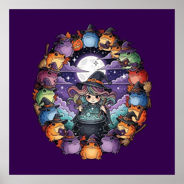 Poster Cute Witch Creating Magical Moments With Toads (Frente)