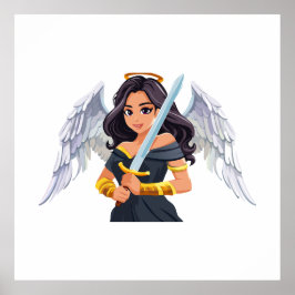 Poster Cute woman Angel's with open wings and sword