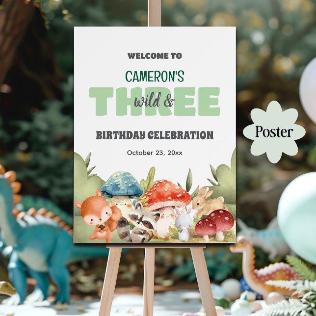 Poster Cute Woodland Animals 3rd Birthday Party Welcome (Criador carregado)