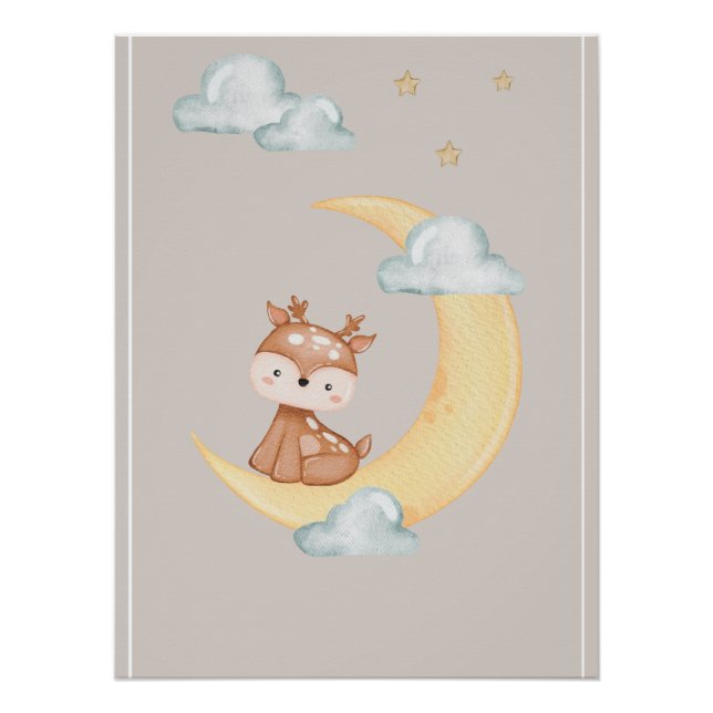 Pôster Cute Woodland Deer Moon Poster for Children (Frente)