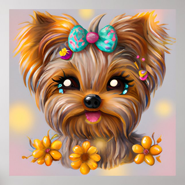 Poster Cute Yorkie Kawaii (Frente)