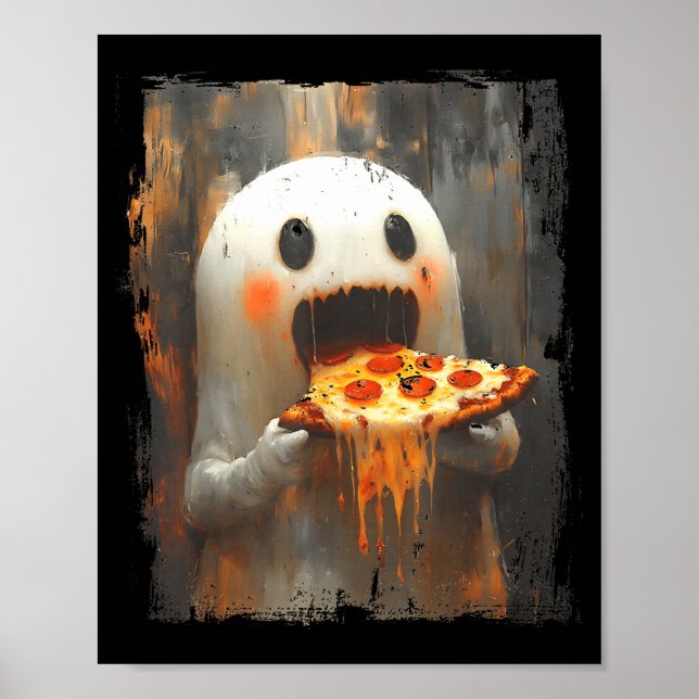 Poster Cute Zza Ghost Eating Zza Funny Halloween Food Lov (Frente)
