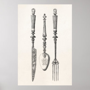 Poster Cutelaria velha das facas da colher da forquilha