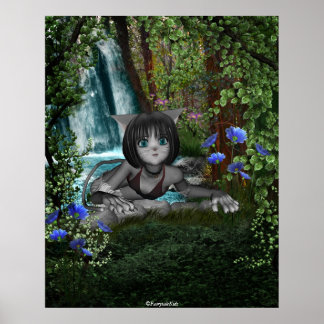 Poster Cutie Anime Kitten Waterfall 1