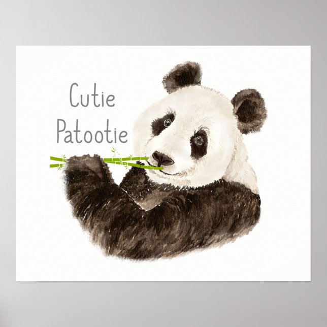 Poster Cutie Patootie Watercolor Panda Bear Divertido (Frente)