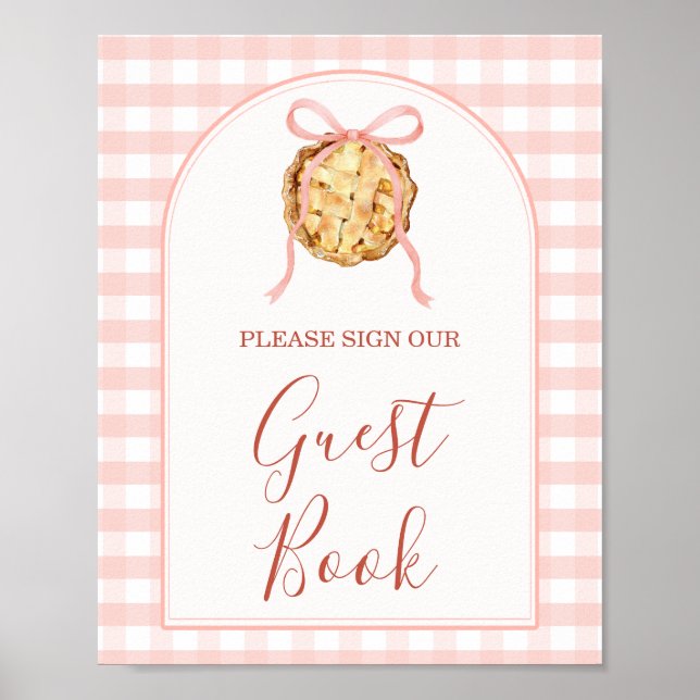 Poster Cutie Pie Pastel Pink Bow Gingham Fall Guest Book (Frente)