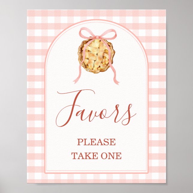 Poster Cutie Pie Pastel Pink Gingham Baby Shower Favors (Frente)