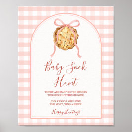 Poster Cutie Pie Pastel Pink Gingham Fall Baby Sock Hunt