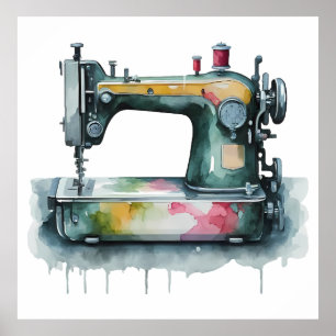 Poster Cutout da Máquina de Costura Moderna de Aquarelas