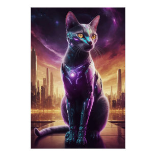 Pôster Cyber Cat Poster - Muro Felino Físico Físico-Físic