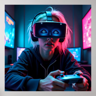 Poster Cyber Gamer futurístico com AR Visor AI
