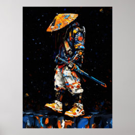 Poster Cyber Ninja Palette Knife Neon Orange Impasto