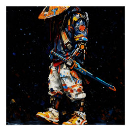 Pôster Cyber Ninja Palette Knife Neon Orange Impasto
