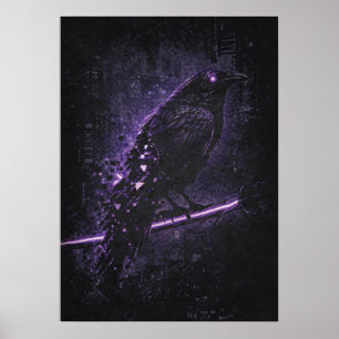 Poster Cyber-Omen, Raven Crow Matrix Arte Abstrato