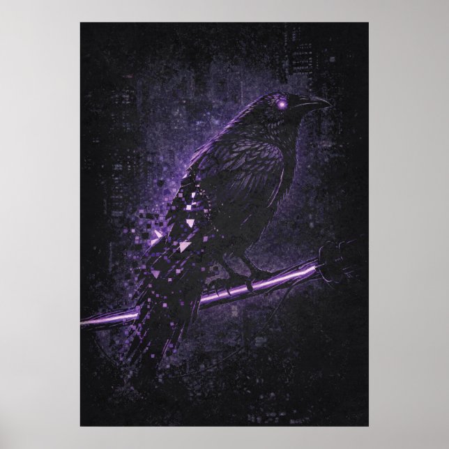 Poster Cyber-Omen, Raven Crow Matrix Arte Abstrato (Frente)